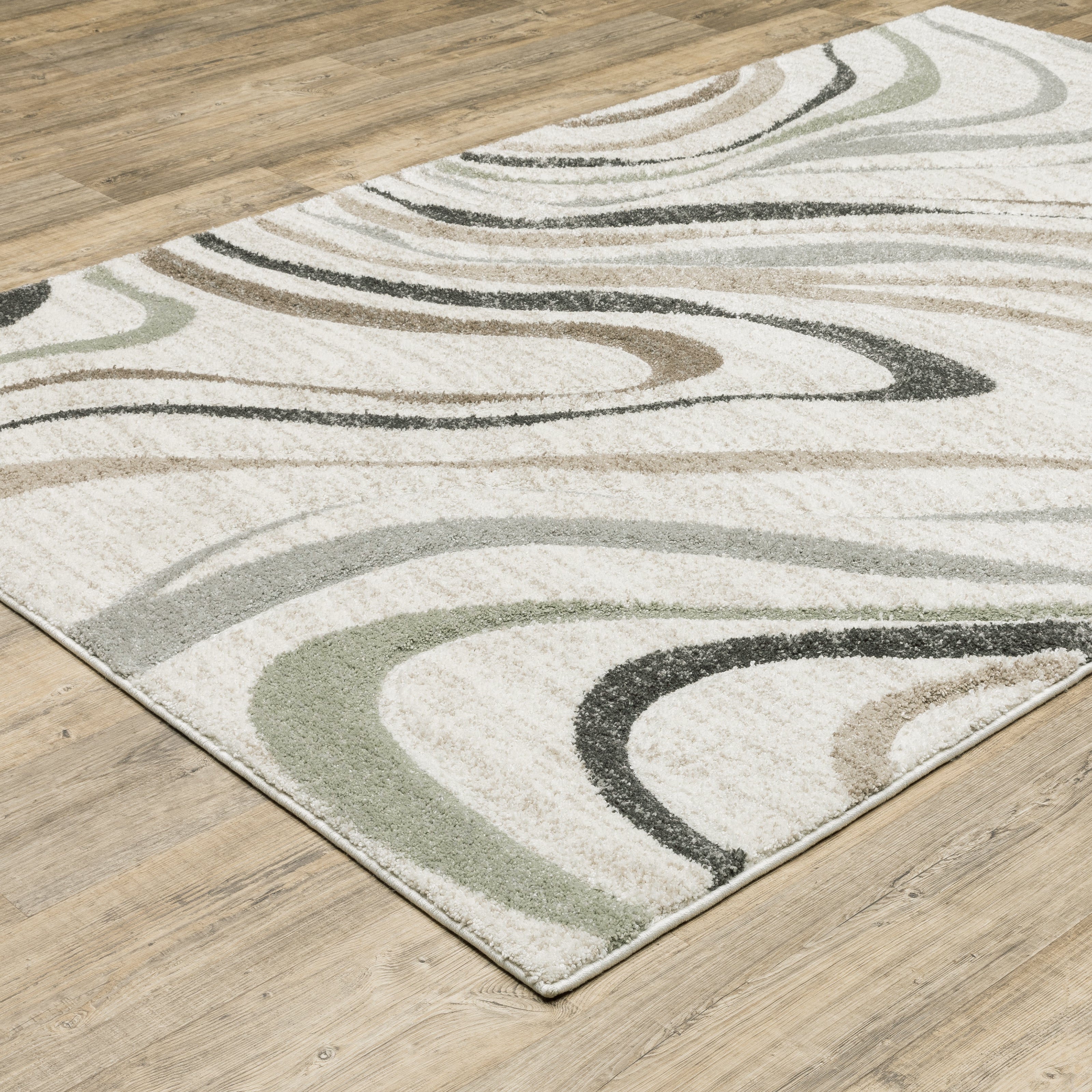 Oriental Weavers Cambria 162W2 plush modern rug featuring abstract pattern in beige/ multi tones