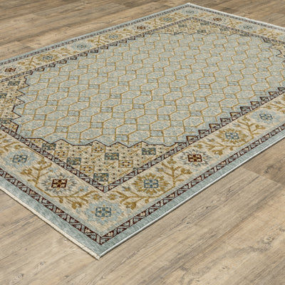 Oriental Weavers Capella CAP02 soft transitional rug featuring textured design in pale blue/ gold tones