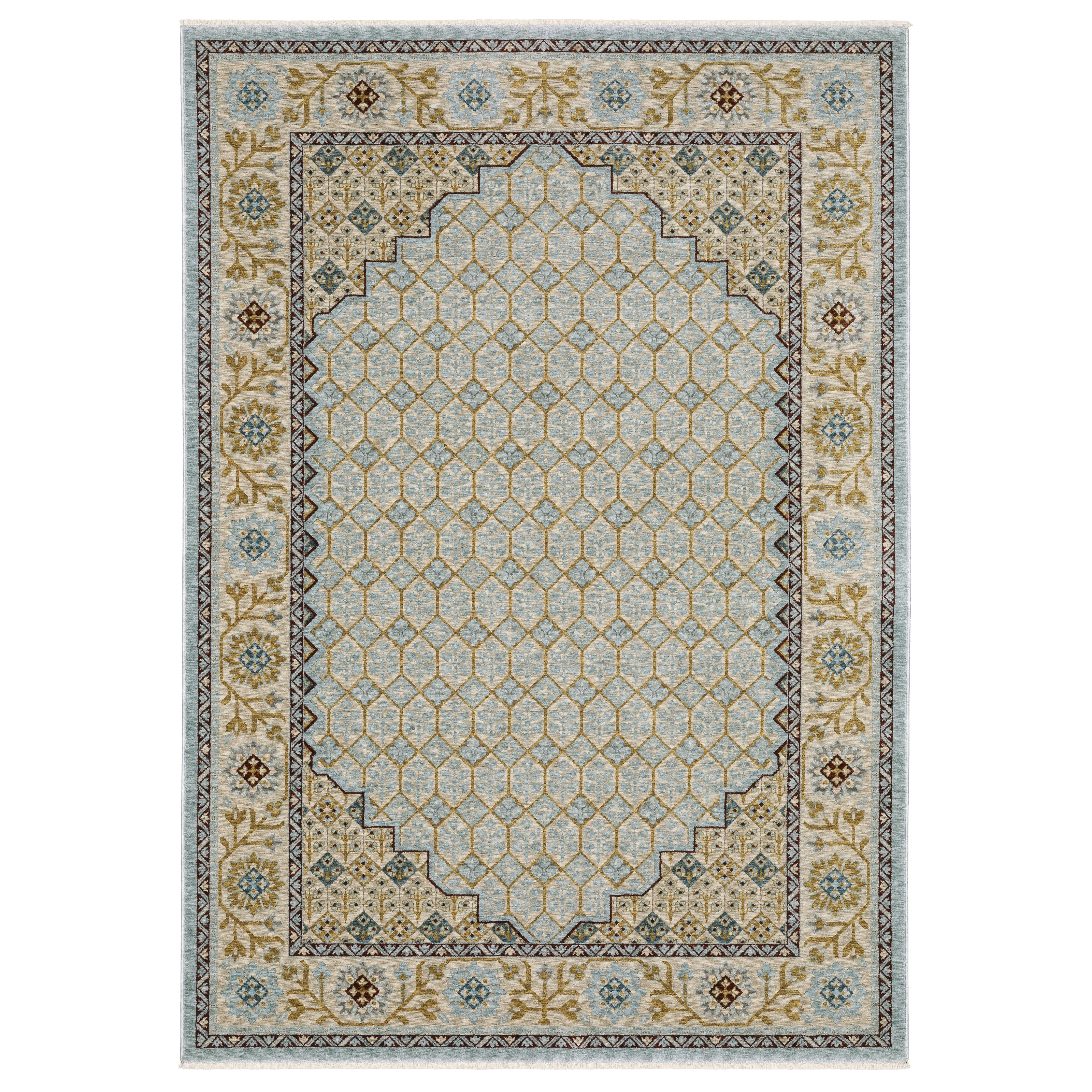 Oriental Weavers Capella CAP02 soft transitional rug featuring textured design in pale blue/ gold tones