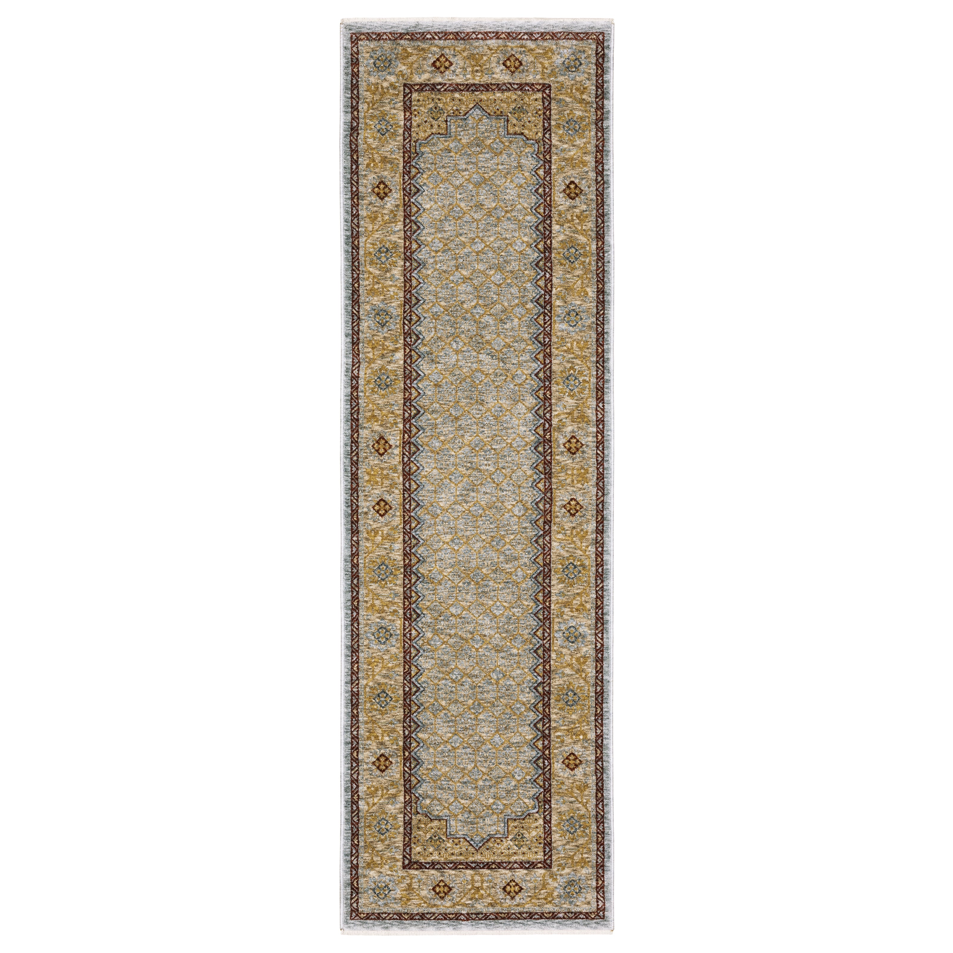 Oriental Weavers Capella CAP02 soft transitional rug featuring textured design in pale blue/ gold tones