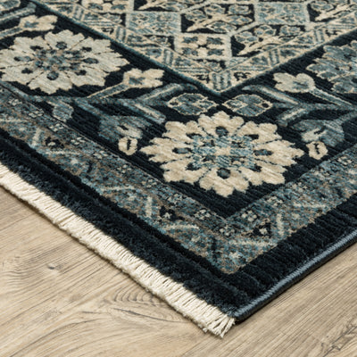 Oriental Weavers Capella CAP03 soft transitional rug featuring textured design in deep blue/ ivory tones