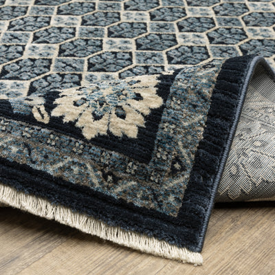 Oriental Weavers Capella CAP03 soft transitional rug featuring textured design in deep blue/ ivory tones