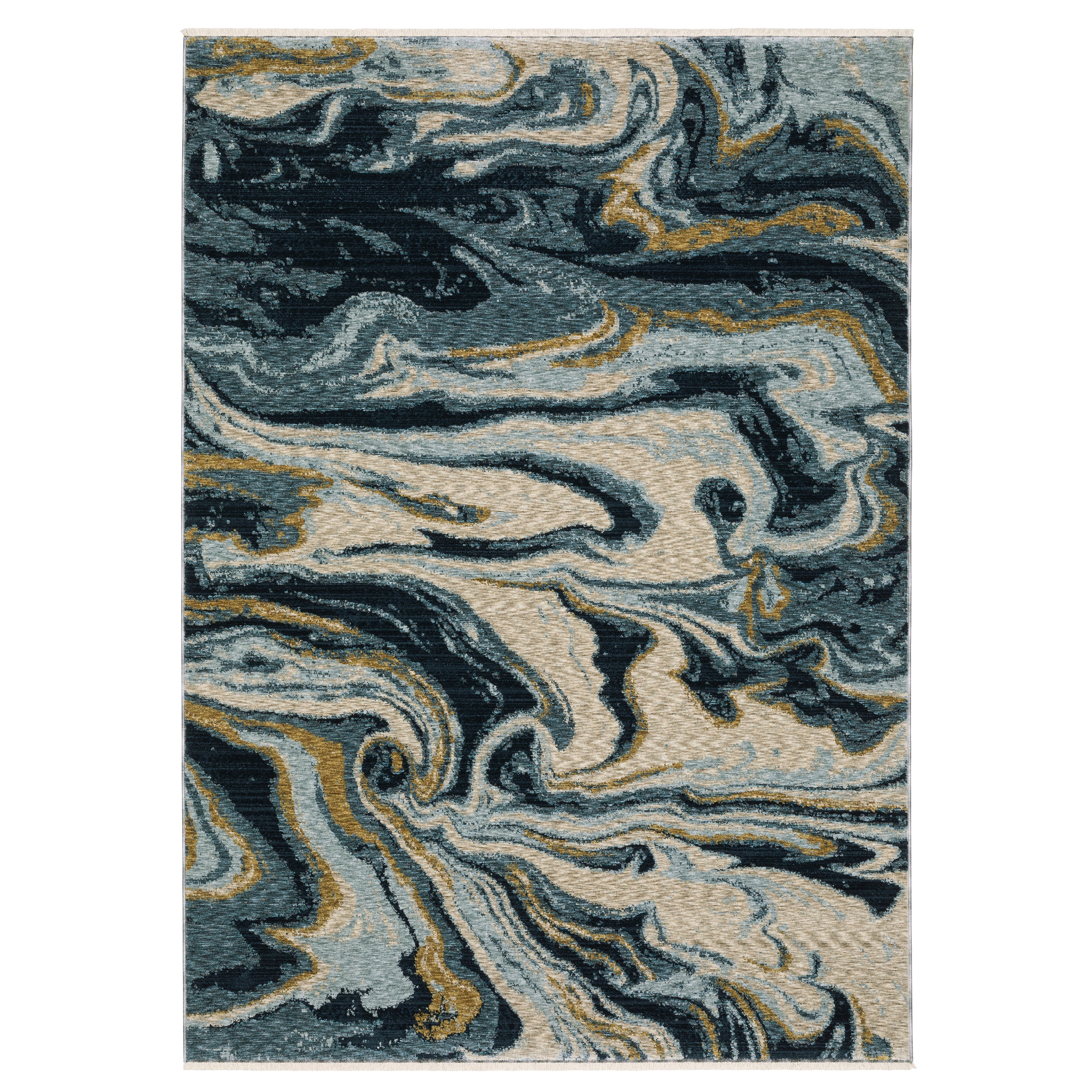 Oriental Weavers Capella CAP10 soft transitional rug featuring textured design in navy blue/ teal tones