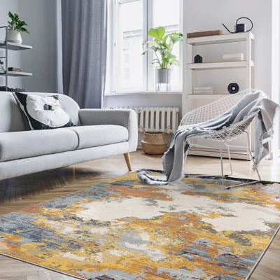 Oriental Weavers Caravan 530V8 soft area rug featuring textured design in yellow/ blue tones