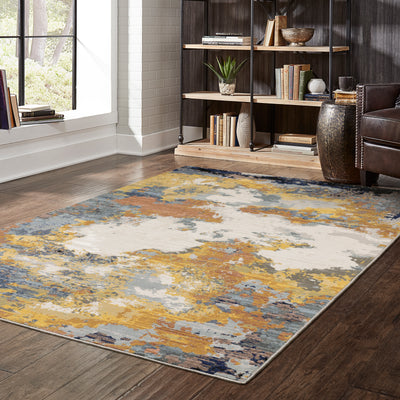 Oriental Weavers Caravan 530V8 soft area rug featuring textured design in yellow/ blue tones