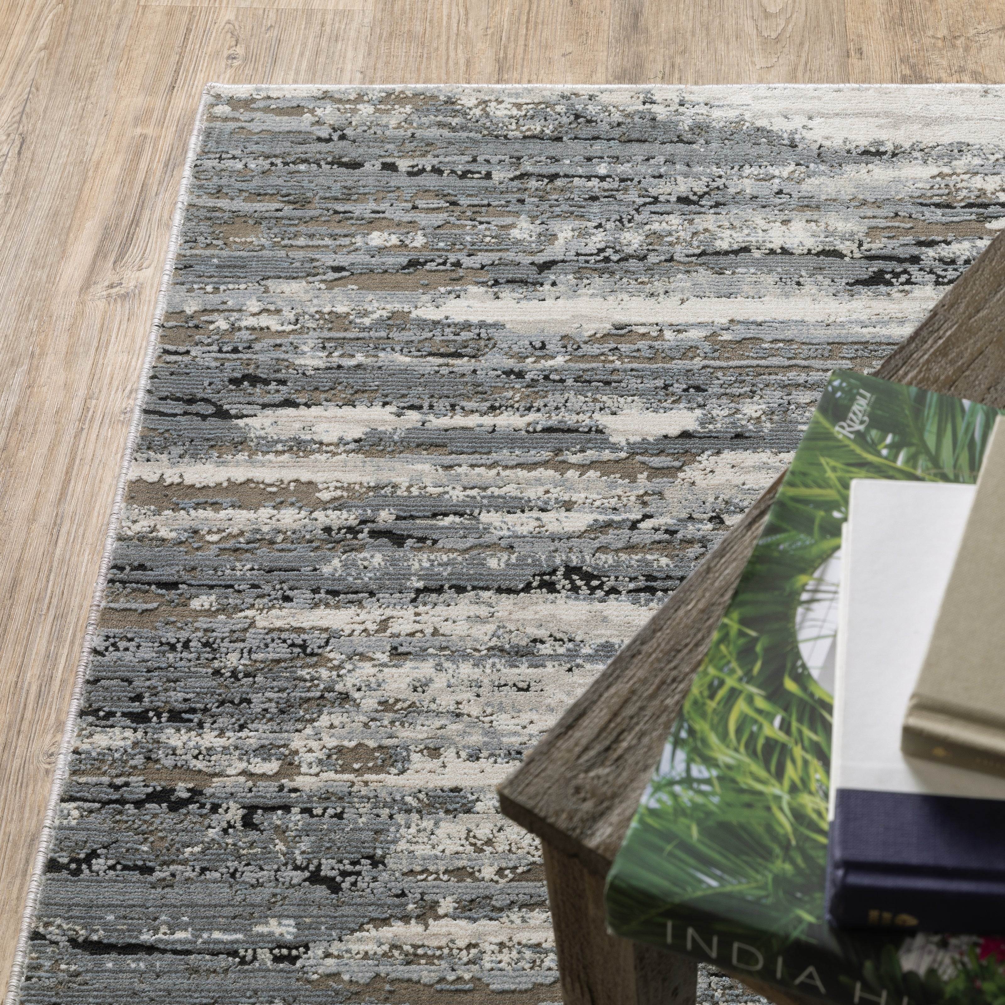 Oriental Weavers Caravan 750W8 soft area rug featuring textured design in blue/ grey tones