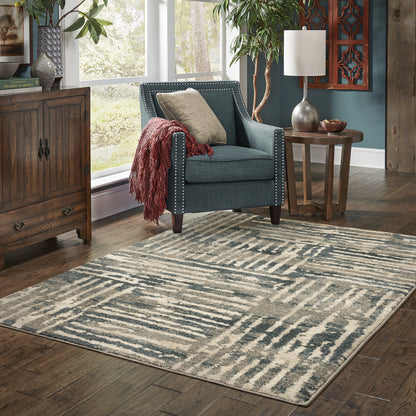 Oriental Weavers Carson 0745C plush modern rug featuring abstract pattern in blue/ beige tones