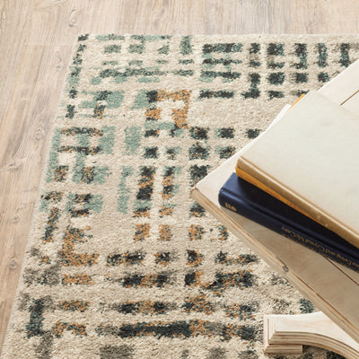 Oriental Weavers Carson 0748F plush modern rug featuring abstract pattern in beige/ grey tones