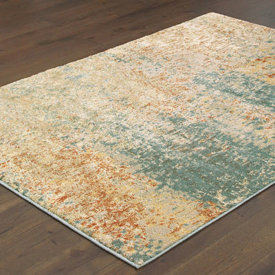 Oriental Weavers Carson 9654B plush modern rug featuring abstract pattern in blue/ orange tones
