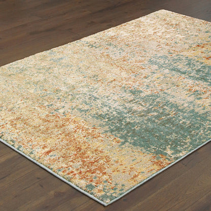 Oriental Weavers Carson 9654B plush modern rug featuring abstract pattern in blue/ orange tones