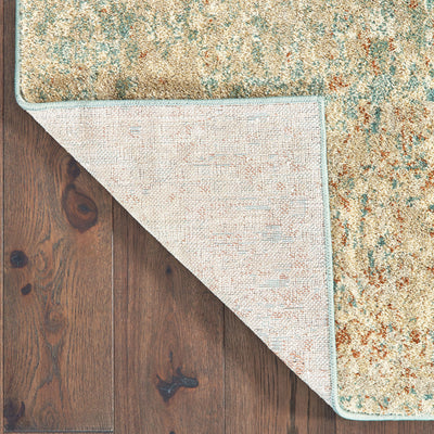 Oriental Weavers Carson 9654B plush modern rug featuring abstract pattern in blue/ orange tones
