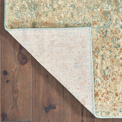 Oriental Weavers Carson 9654B plush modern rug featuring abstract pattern in blue/ orange tones