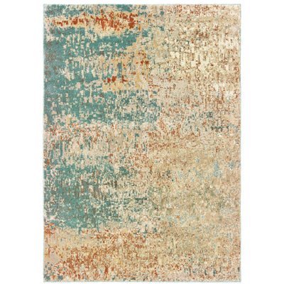 Oriental Weavers Carson 9654B plush modern rug featuring abstract pattern in blue/ orange tones