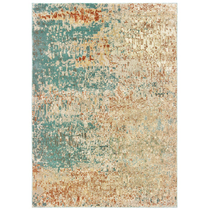 Oriental Weavers Carson 9654B plush modern rug featuring abstract pattern in blue/ orange tones