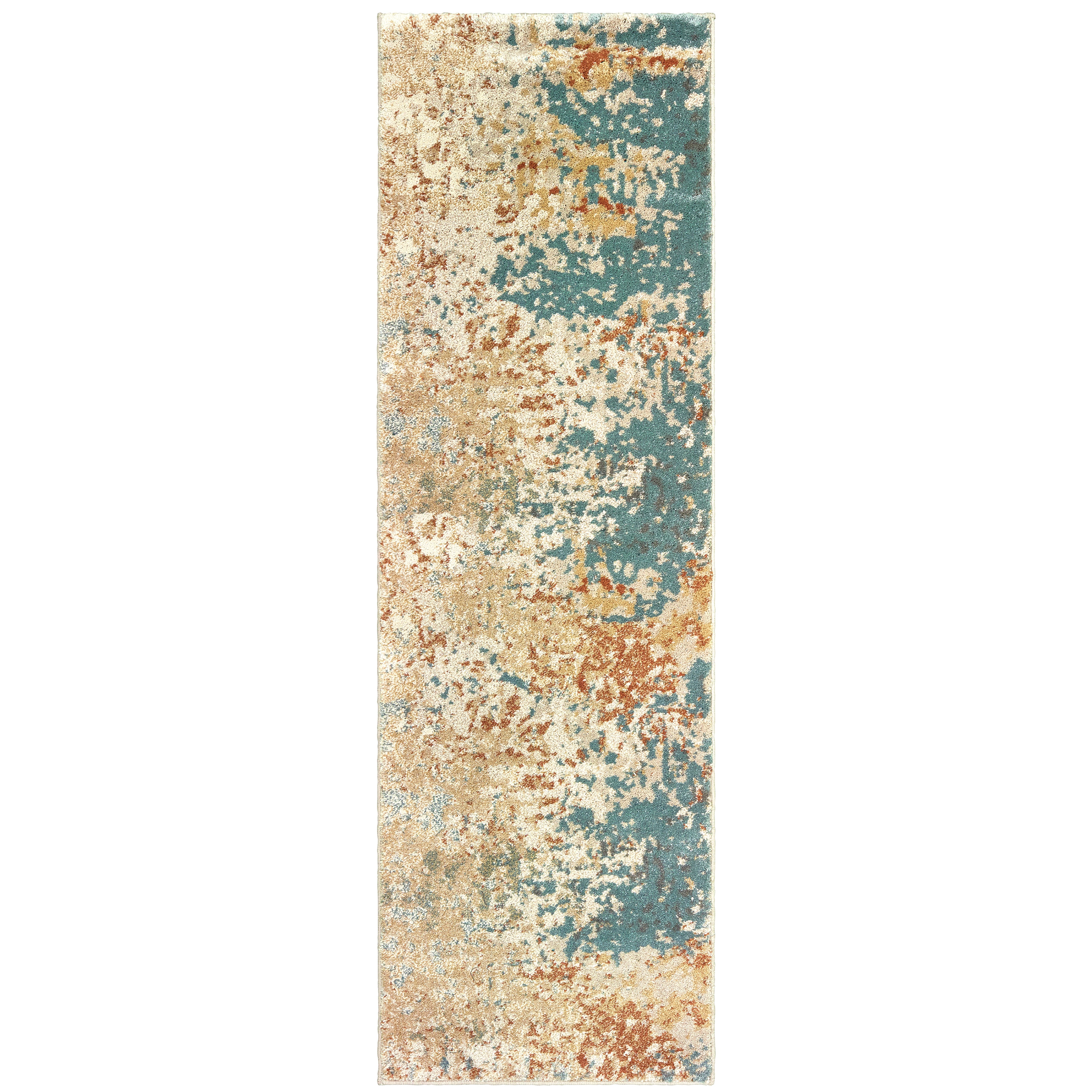 Oriental Weavers Carson 9654B plush modern rug featuring abstract pattern in blue/ orange tones