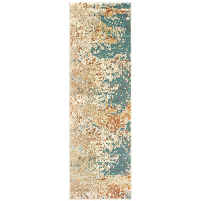 Oriental Weavers Carson 9654B plush modern rug featuring abstract pattern in blue/ orange tones