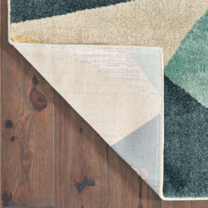 Oriental Weavers Carson 9659B plush modern rug featuring abstract pattern in blue/ orange tones