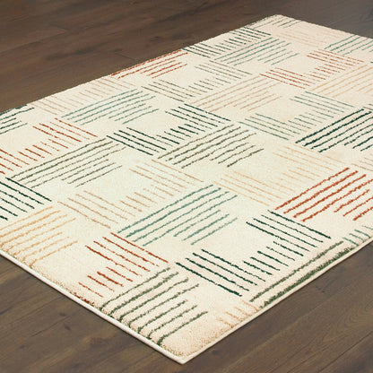 Oriental Weavers Carson 9663A plush modern rug featuring abstract pattern in ivory/ multi tones