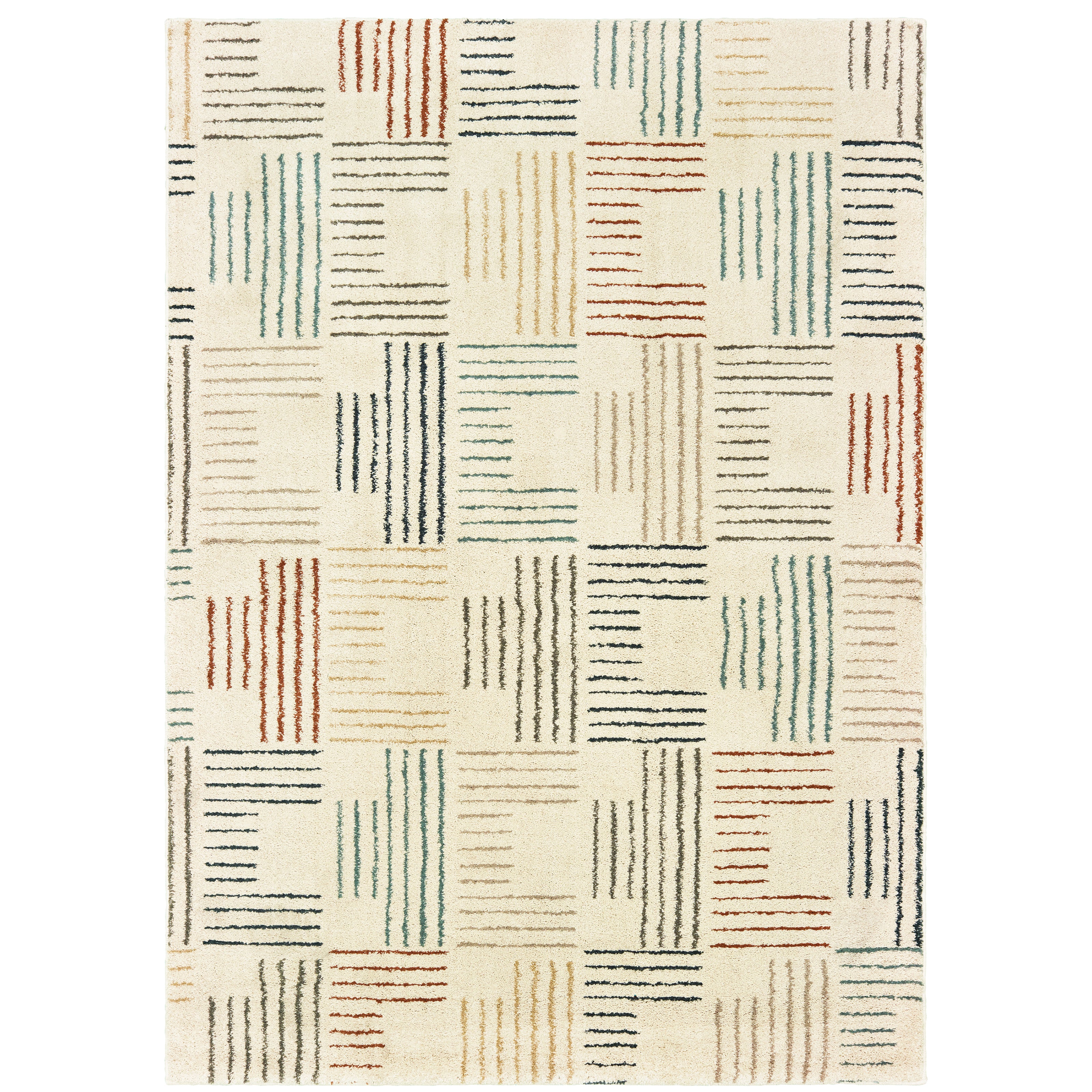 Oriental Weavers Carson 9663A plush modern rug featuring abstract pattern in ivory/ multi tones