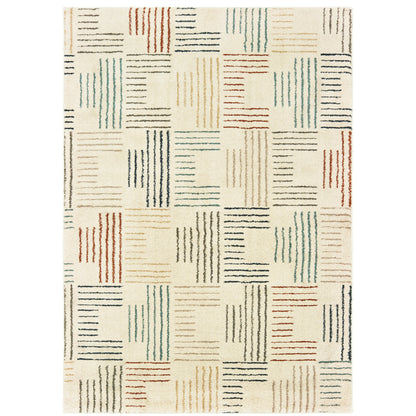 Oriental Weavers Carson 9663A plush modern rug featuring abstract pattern in ivory/ multi tones