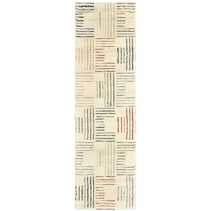 Oriental Weavers Carson 9663A plush modern rug featuring abstract pattern in ivory/ multi tones