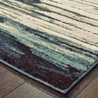 Oriental Weavers Carson 9675A plush modern rug featuring abstract pattern in blue/ brown tones