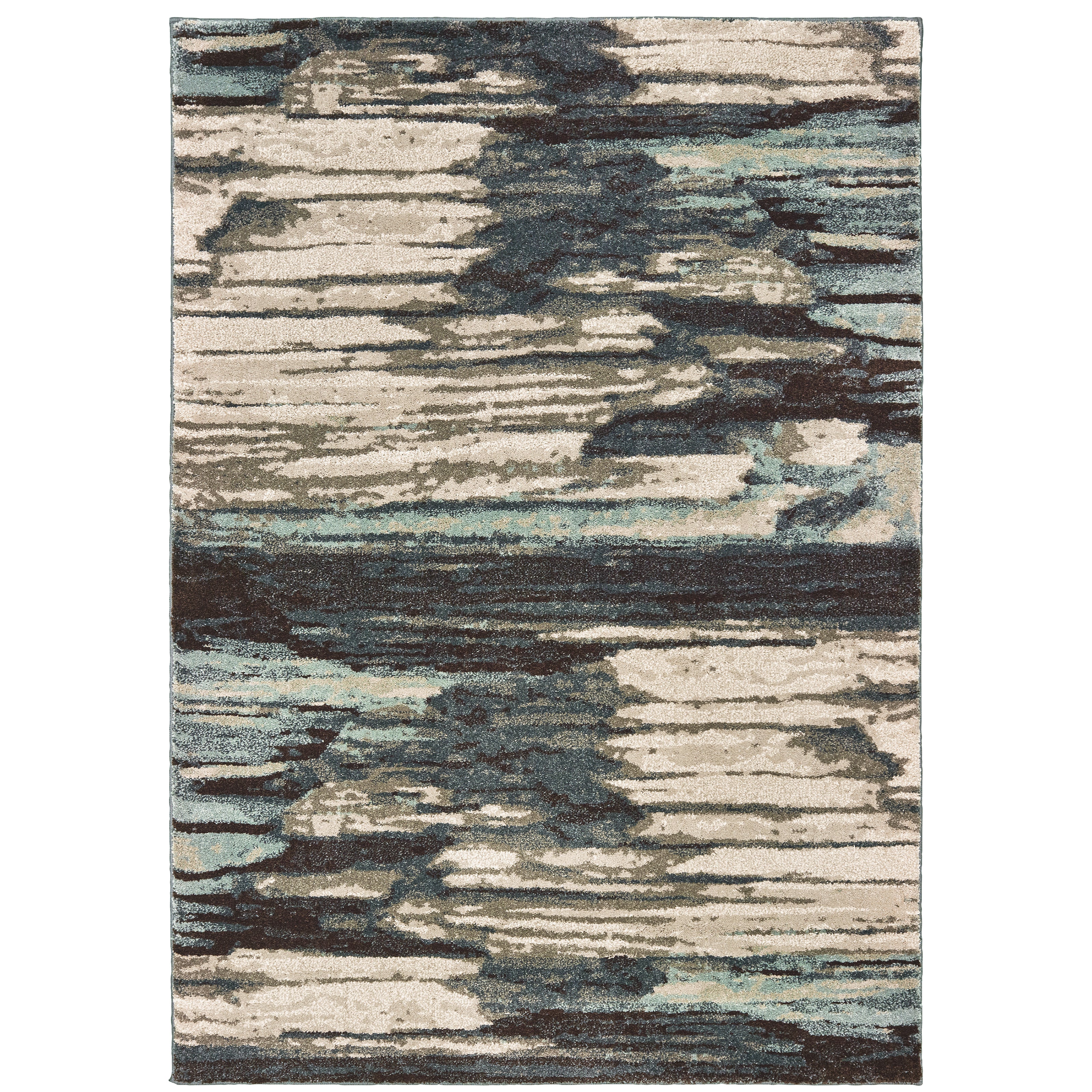 Oriental Weavers Carson 9675A plush modern rug featuring abstract pattern in blue/ brown tones
