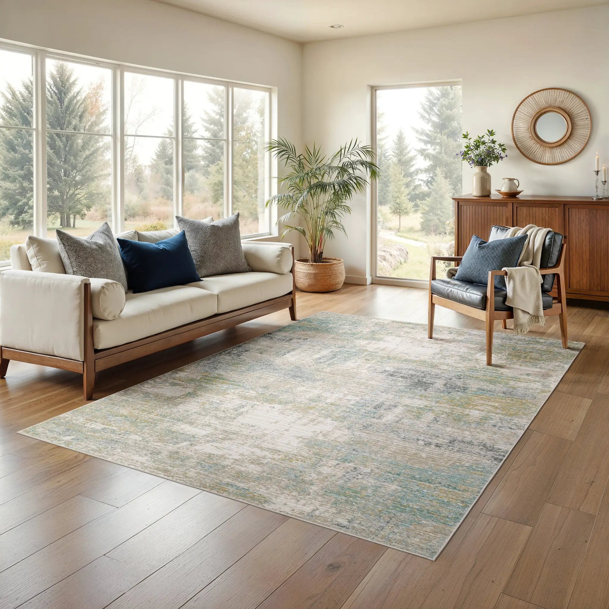 Cavett CAV01 Ivory/ Teal Area Rug by Oriental Weavers