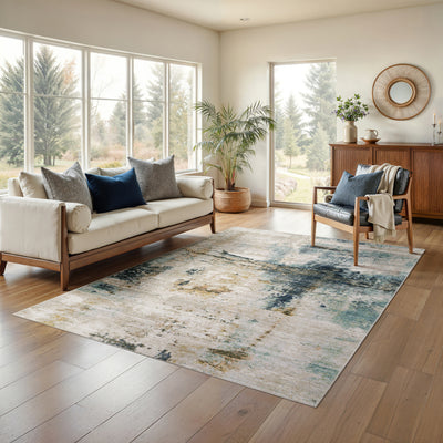 Oriental Weavers Cavett CAV03 soft transitional rug featuring decorative pattern in ivory/ blue tones