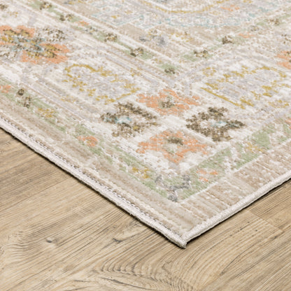 Oriental Weavers Cavett CAV04 soft transitional rug featuring decorative pattern in beige/ blue tones