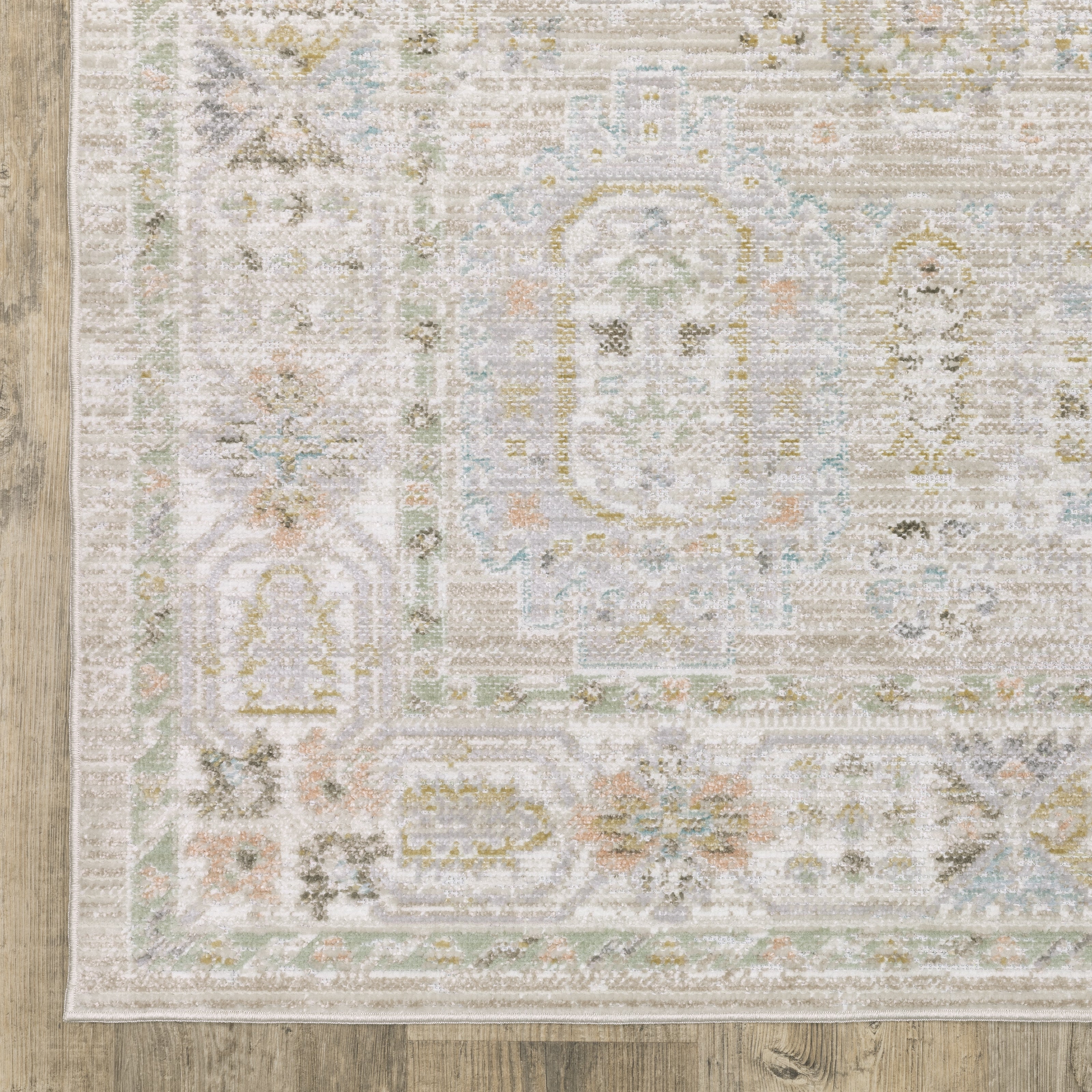 Oriental Weavers Cavett CAV04 soft transitional rug featuring decorative pattern in beige/ blue tones