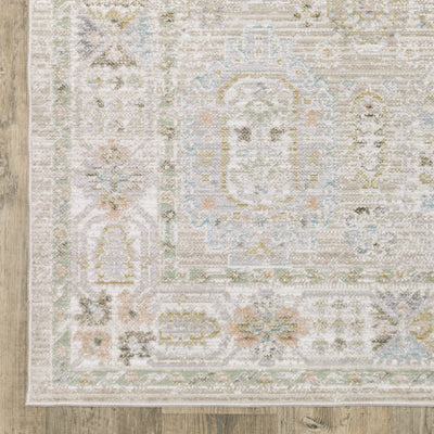 Oriental Weavers Cavett CAV04 soft transitional rug featuring decorative pattern in beige/ blue tones