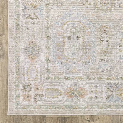 Oriental Weavers Cavett CAV04 soft transitional rug featuring decorative pattern in beige/ blue tones