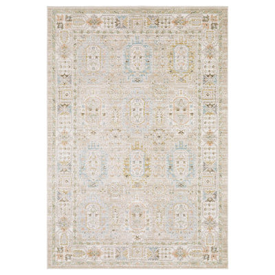 Oriental Weavers Cavett CAV04 soft transitional rug featuring decorative pattern in beige/ blue tones