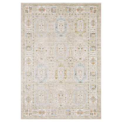 Oriental Weavers Cavett CAV04 soft transitional rug featuring decorative pattern in beige/ blue tones