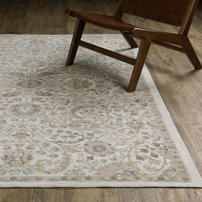 Oriental Weavers Cavett CAV05 soft transitional rug featuring decorative pattern in ivory/ gold tones