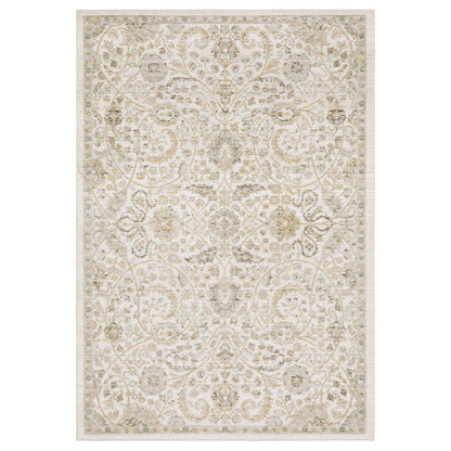 Oriental Weavers Cavett CAV05 soft transitional rug featuring decorative pattern in ivory/ gold tones
