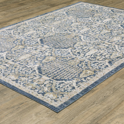 Oriental Weavers Cavett CAV06 soft transitional rug featuring decorative pattern in navy/ gold tones