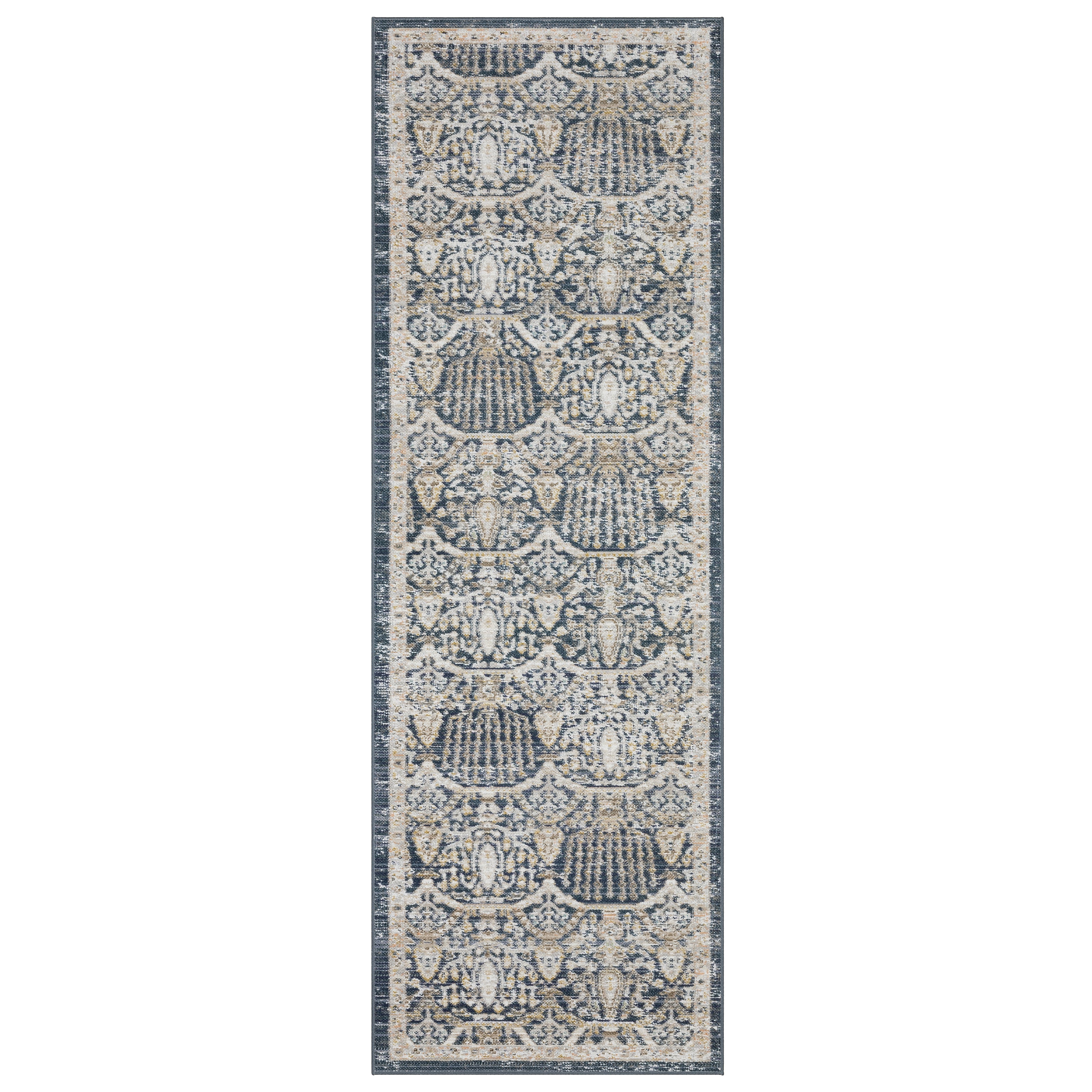 Oriental Weavers Cavett CAV06 soft transitional rug featuring decorative pattern in navy/ gold tones