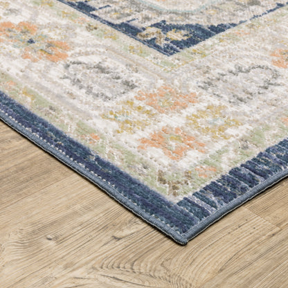 Oriental Weavers Cavett CAV07 soft transitional rug featuring decorative pattern in navy/ ivory tones