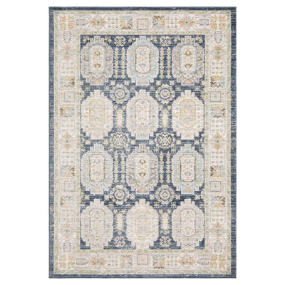 Oriental Weavers Cavett CAV07 soft transitional rug featuring decorative pattern in navy/ ivory tones