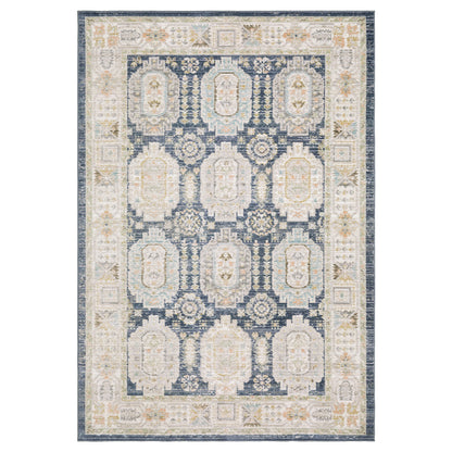 Oriental Weavers Cavett CAV07 soft transitional rug featuring decorative pattern in navy/ ivory tones