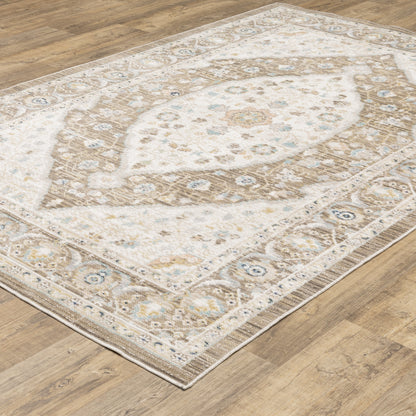 Oriental Weavers Cavett CAV12 soft transitional rug featuring decorative pattern in brown/ blue tones