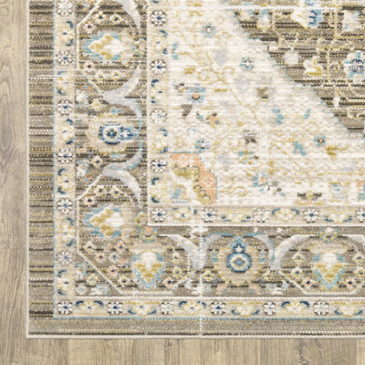 Oriental Weavers Cavett CAV12 soft transitional rug featuring decorative pattern in brown/ blue tones