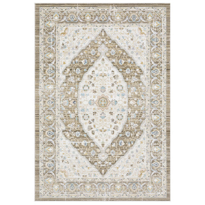 Oriental Weavers Cavett CAV12 soft transitional rug featuring decorative pattern in brown/ blue tones