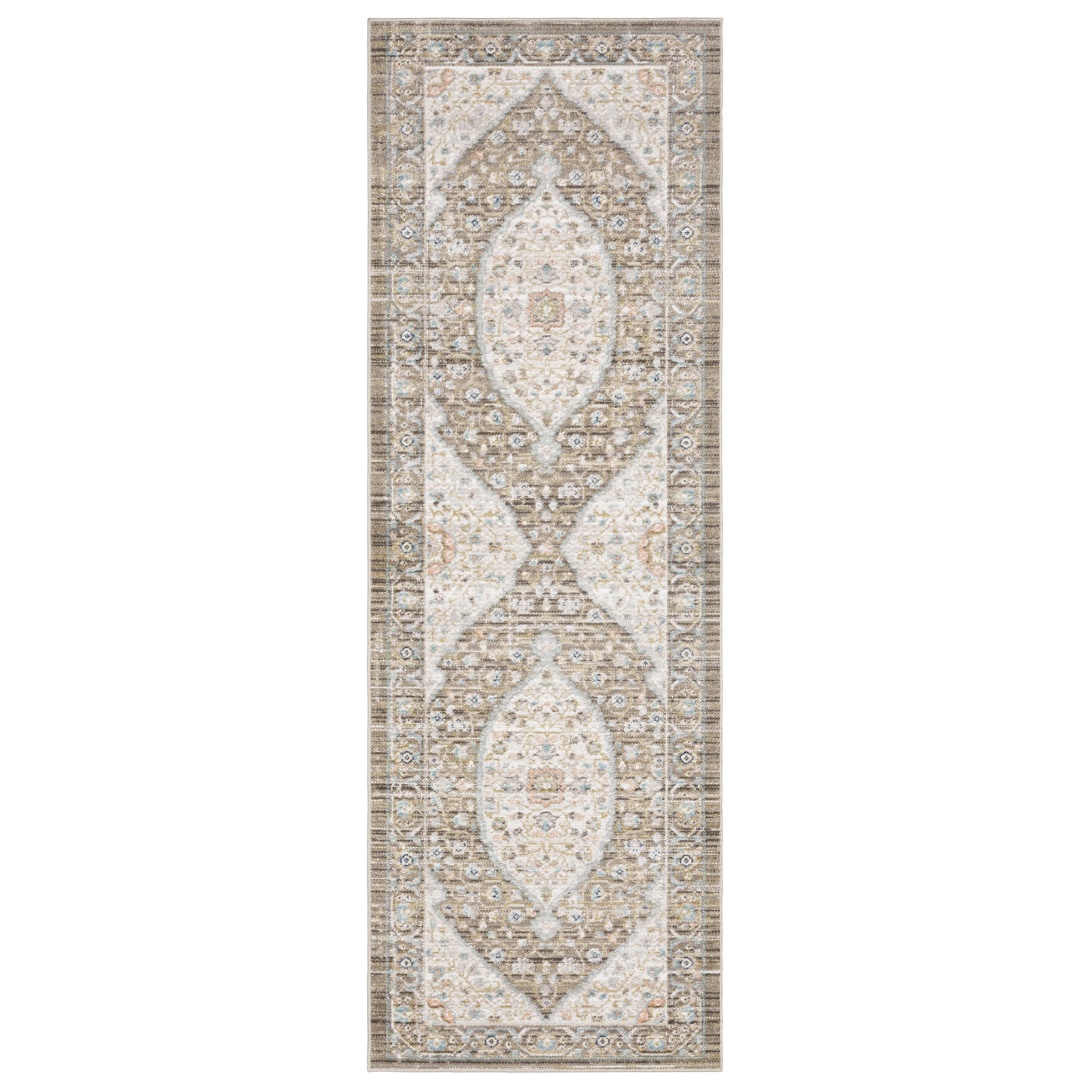 Oriental Weavers Cavett CAV12 soft transitional rug featuring decorative pattern in brown/ blue tones