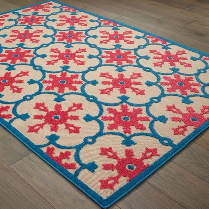 Oriental Weavers Cayman 190L9 textured indoor-outdoor rug featuring abstract pattern in pink/ blue tones