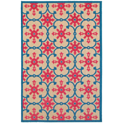 Oriental Weavers Cayman 190L9 textured indoor-outdoor rug featuring abstract pattern in pink/ blue tones