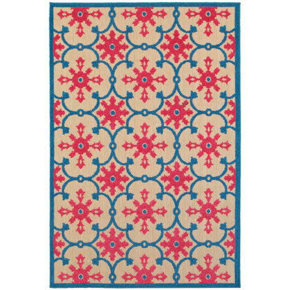 Oriental Weavers Cayman 190L9 textured indoor-outdoor rug featuring abstract pattern in pink/ blue tones