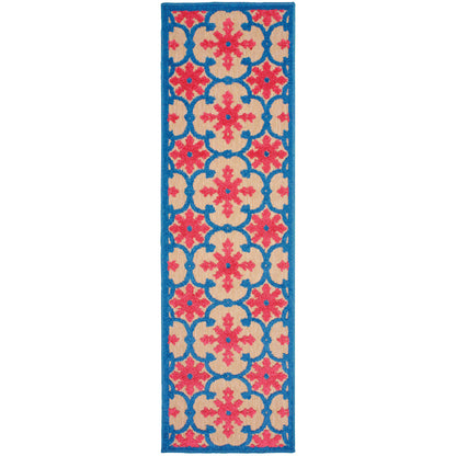 Oriental Weavers Cayman 190L9 textured indoor-outdoor rug featuring abstract pattern in pink/ blue tones